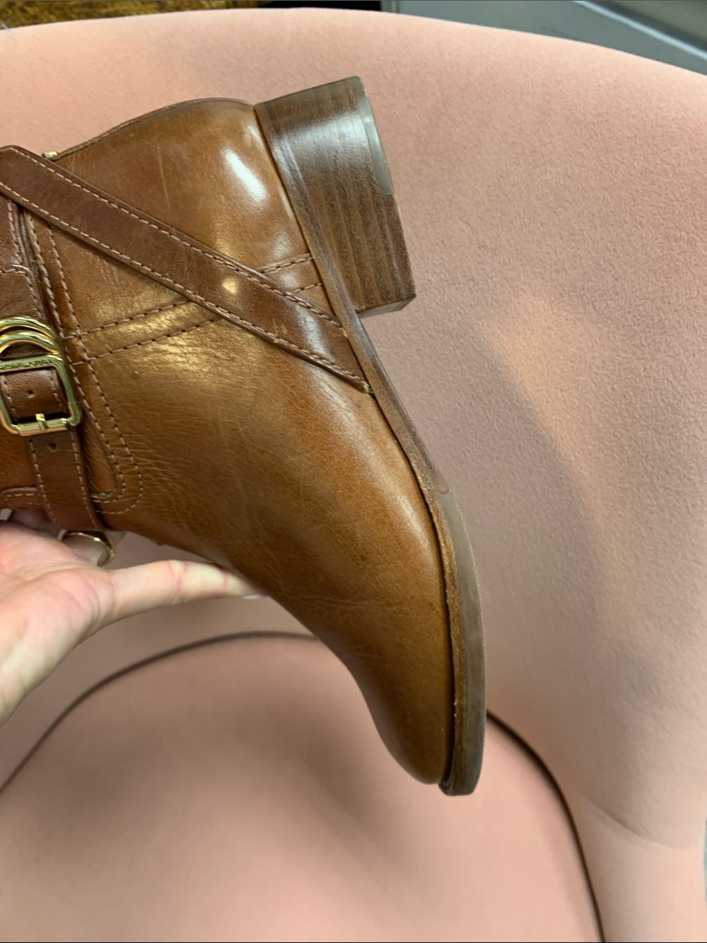 Tory Burch Brown Leather Tall Riding Boots with Gold Logo - Picture 3 of 5